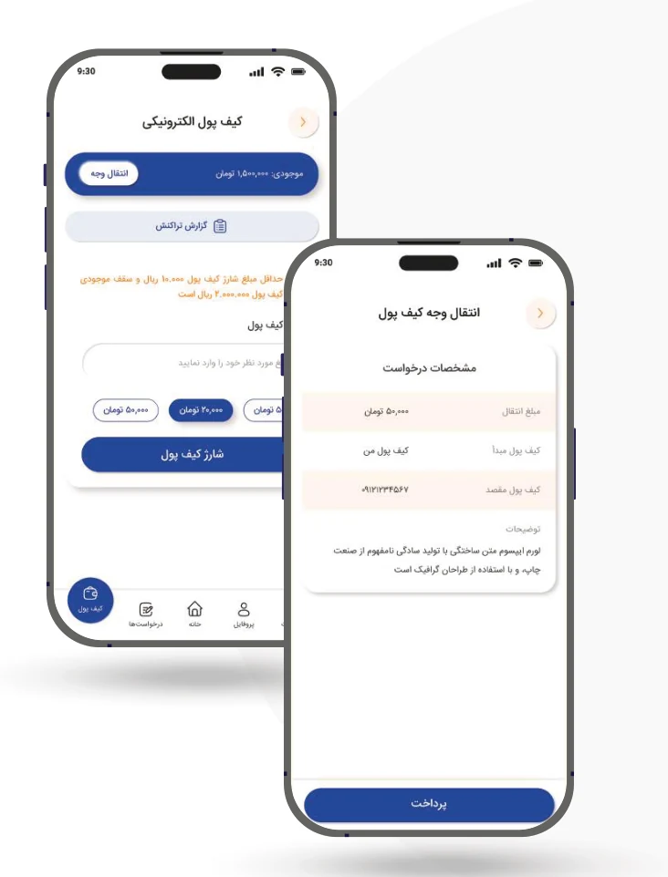 نمایی از پلتفرم کیف پول الکترونیکی
